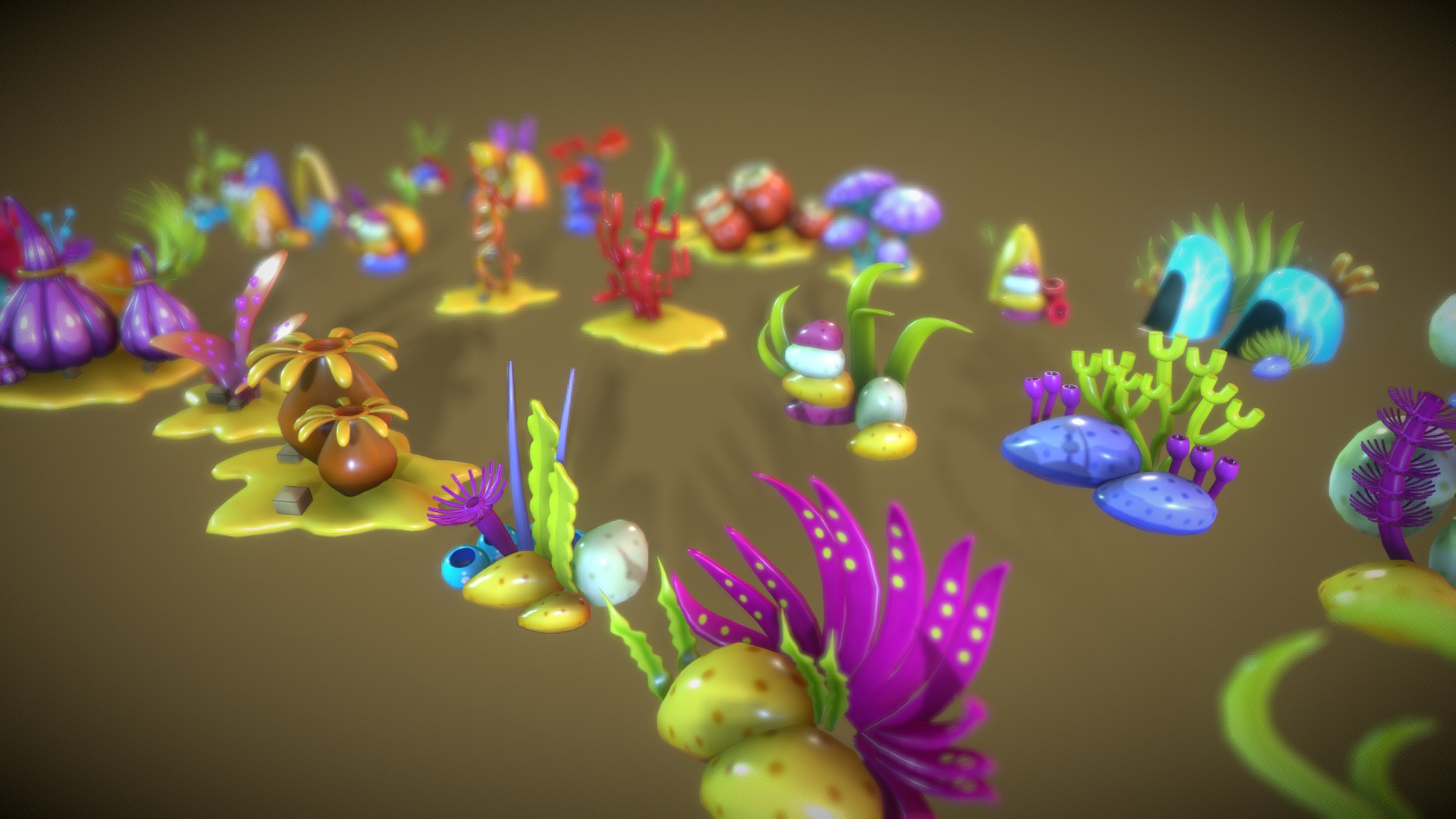 3D model Cartoon Seaweed - This is a 3D model of the Cartoon Seaweed. The 3D model is about a group of colorful butterflies.