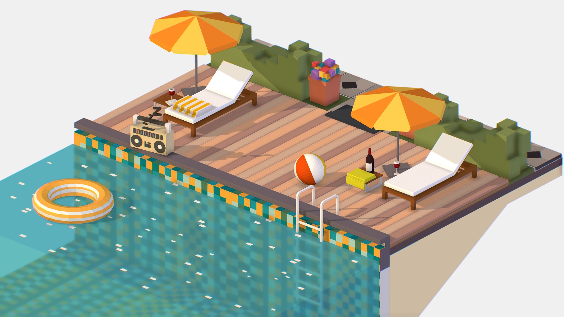 3D model isometric Relax pool on the sun loungers - This is a 3D model of the isometric Relax pool on the sun loungers. The 3D model is about a model of a swimming pool.