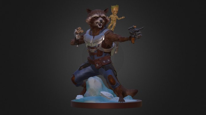 Rocket Raccoon & Groot statue 3D Model