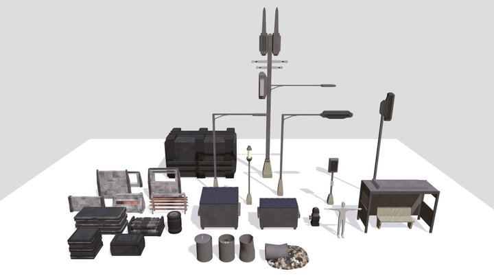 VR Game Assets Urban Pack (Base Color) 3D Model