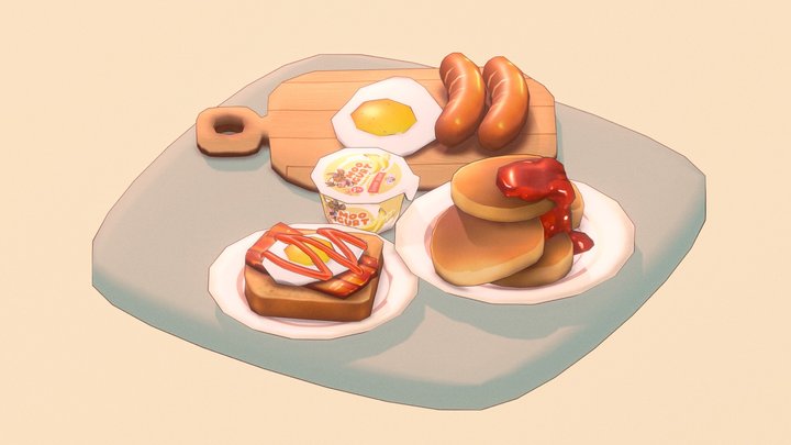 Low poly breakfast 3D Model