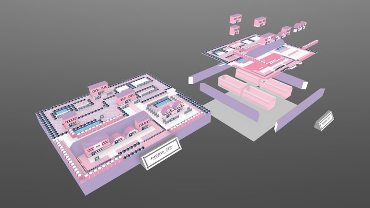 Fuchsia City // PokéCities Papercraft Model 3D Model
