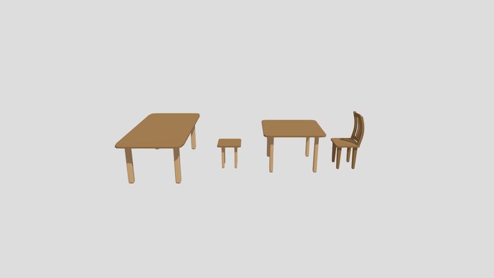 Conjunto de Mesas e Cadeiras de Madeira Low-Poly