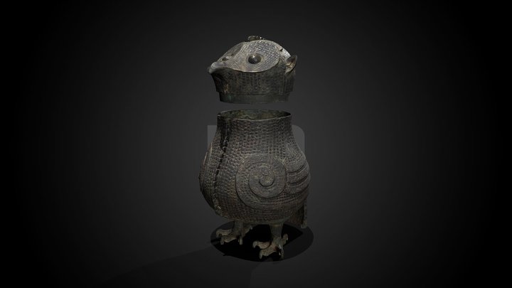 Annotated owl-shaped zun vessel, 13th-12th C BCE – Free 3D Model STL