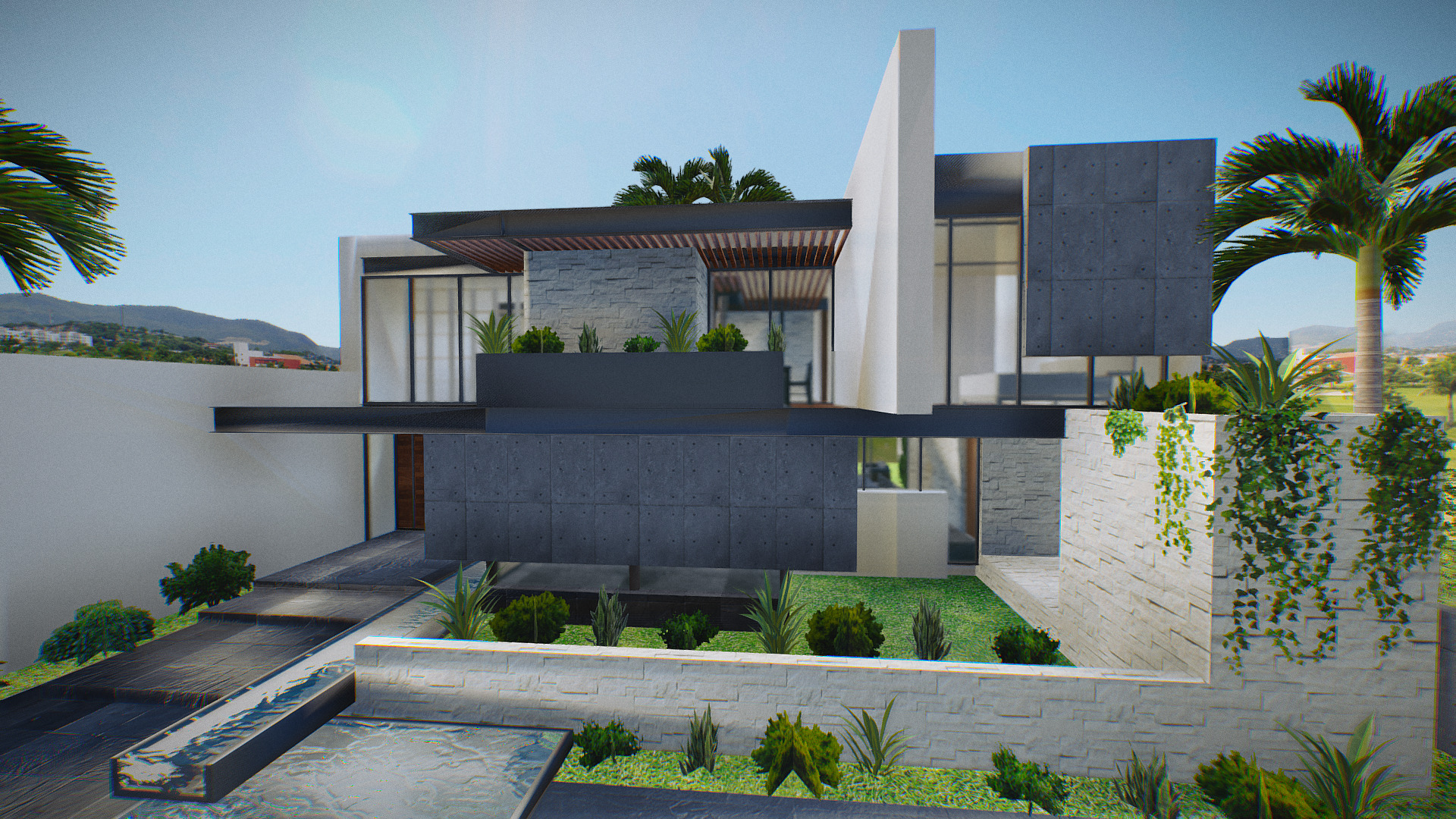 3D model Modern House in Mexico 4 - This is a 3D model of the Modern House in Mexico 4. The 3D model is about a building with a large courtyard.