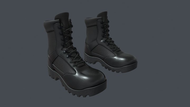 Military-Style Boots in Black Color 3D Model
