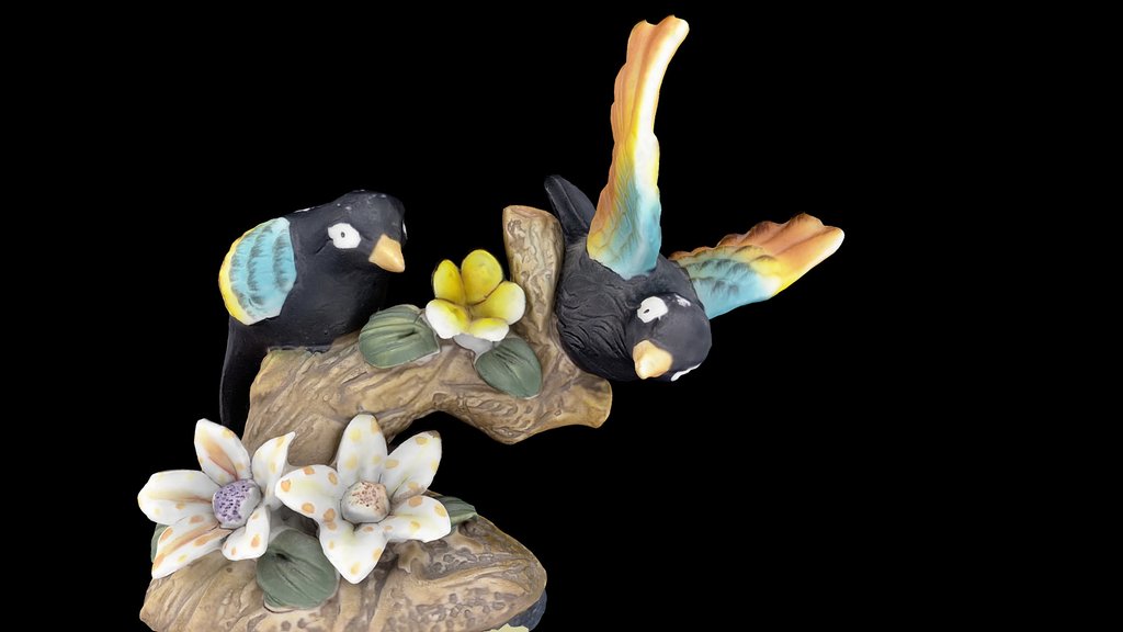 Birds On Branch With Flowers