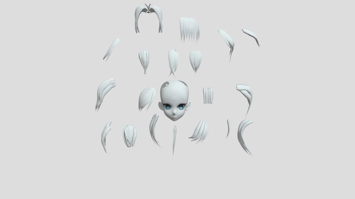 Front Hair Head Parts 3D Model