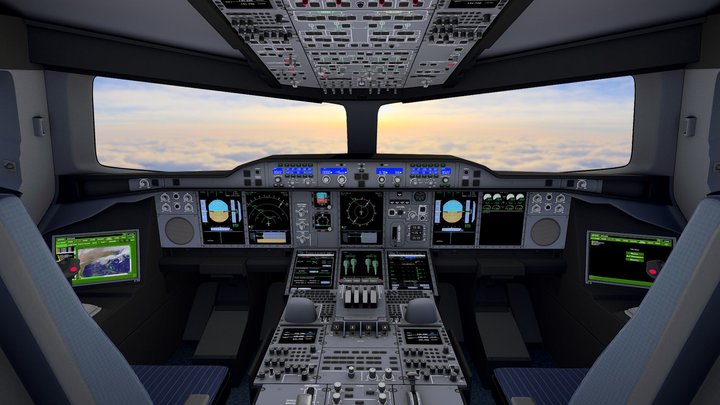 Low Poly Airbus A380 Cockpit - Day Cycle 1 3D Model