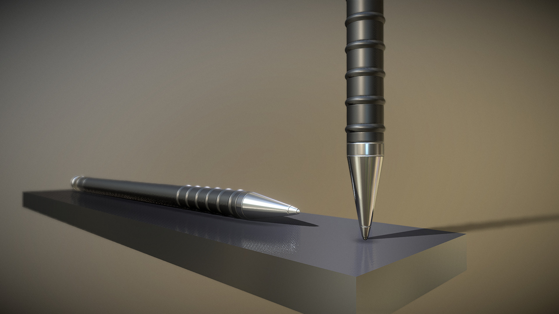 3D model Pen (Black Silver) - This is a 3D model of the Pen (Black Silver). The 3D model is about a pen on a table.