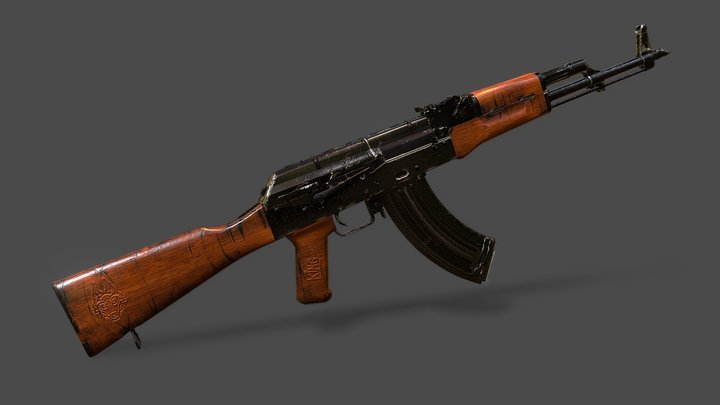 AK 47 With separate Magazin and bullet 3D Model
