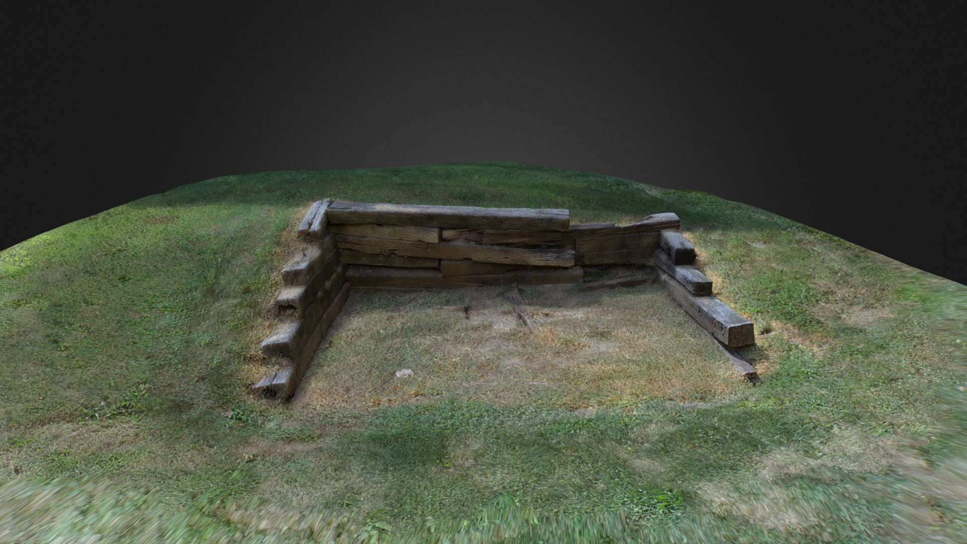 3D model Wood and earth structure - This is a 3D model of the Wood and earth structure. The 3D model is about a wooden bench in a grassy area.