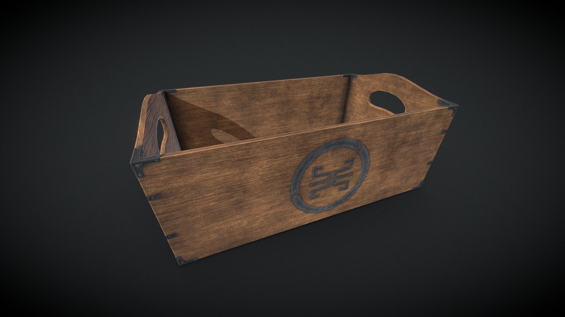 3D model Wooden Crate - This is a 3D model of the Wooden Crate. The 3D model is about a wood box with a logo on it.