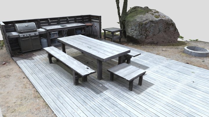 Outdoor kitchen and grill 3D Model