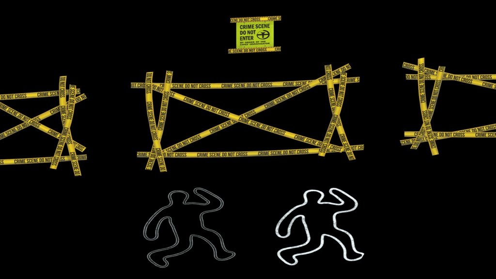 Crime Scene Tape & Sign with Chalk Body Outline