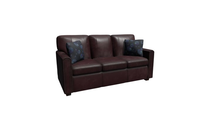 Stephanie Burgundy Leather Match Stationary Sofa 3D Model