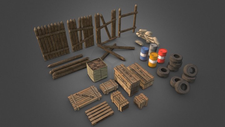 Assets pack (free) Survival/Postapo 3D Model