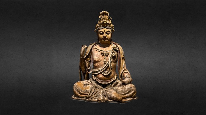 漆金彩绘木大势至菩萨像 3D Model
