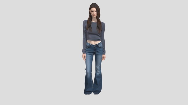 Grey Crop Top and Bell-Bottom Jeans 3D Model
