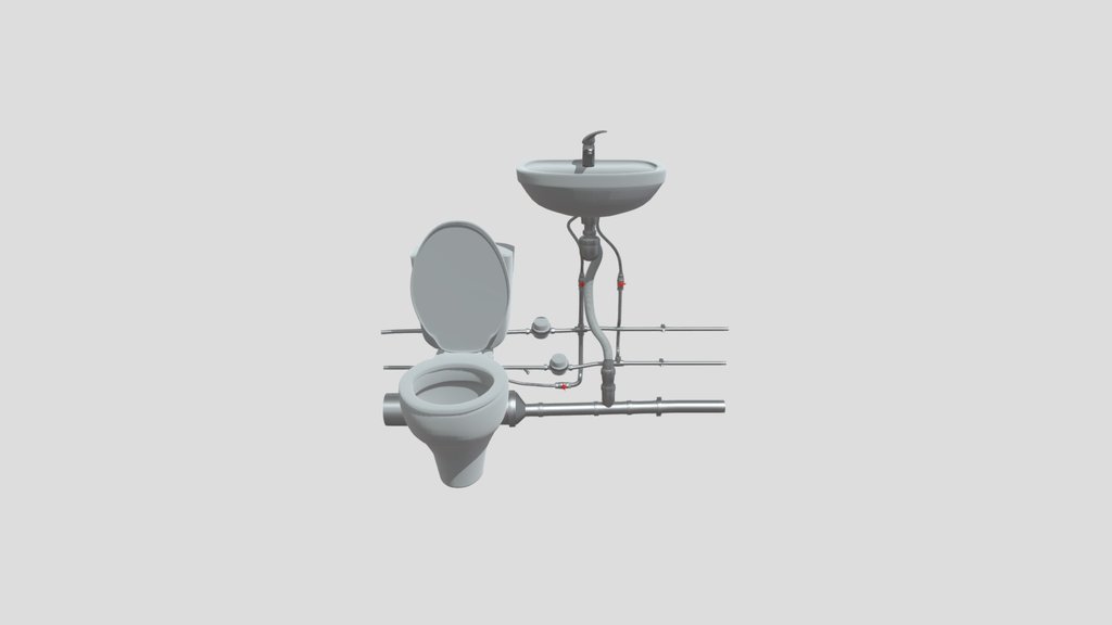 Toilet With Washbasin And Pipes
