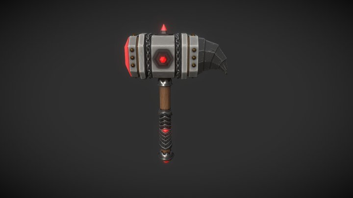 Video Game Low Poly Hammer 3D Model