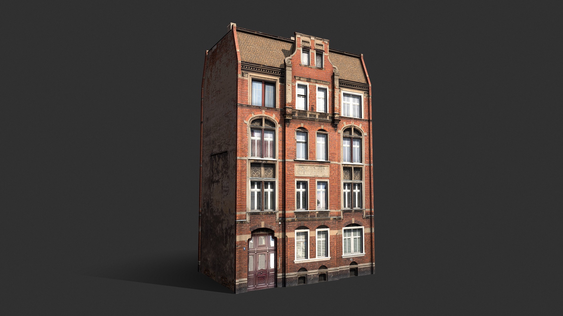 3D model Apartment House Facade 192 - This is a 3D model of the Apartment House Facade 192. The 3D model is about a tall brick building.