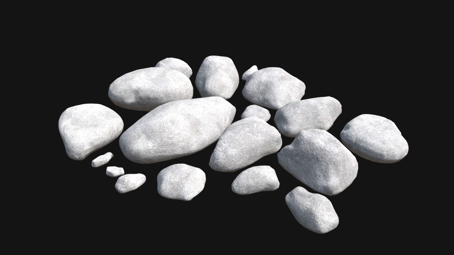 3D model Pebbles and stones set - This is a 3D model of the Pebbles and stones set. The 3D model is about a group of rocks.