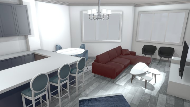 Living Room & Kitchen 3D Model