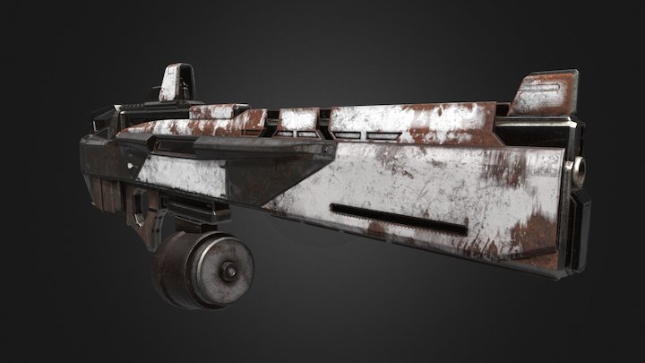 Apocalyptic Gun PBR Low Poly Baked 4K Textures 3D Model
