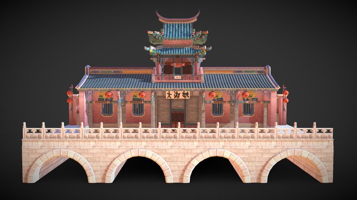 Chinese Temple Side Building 3D Model
