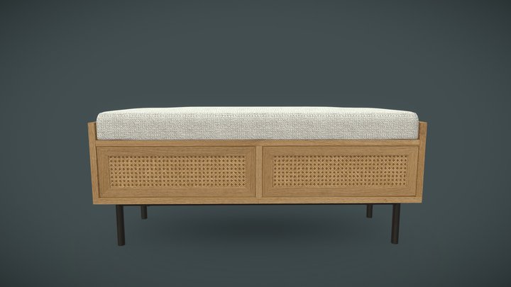 Fabric, Caned Drawers and Metal Storage sofa 3D Model
