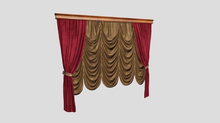 №1002 Curtain 3D low poly model for VR-projects 3D Model