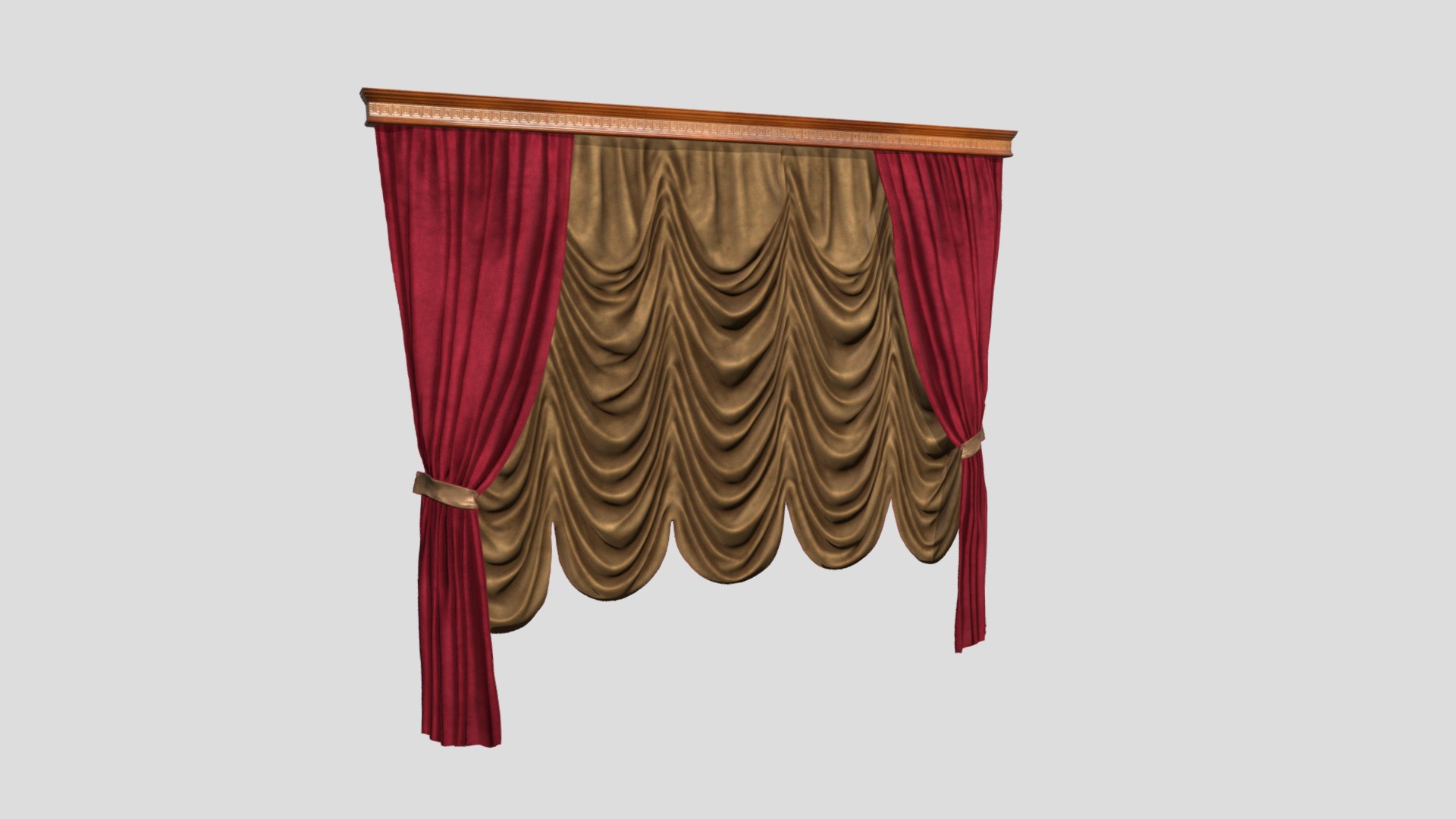 3D model №1002 Curtain 3D low poly model for VR-projects - This is a 3D model of the №1002 Curtain 3D low poly model for VR-projects. The 3D model is about a red curtain with a red bow.