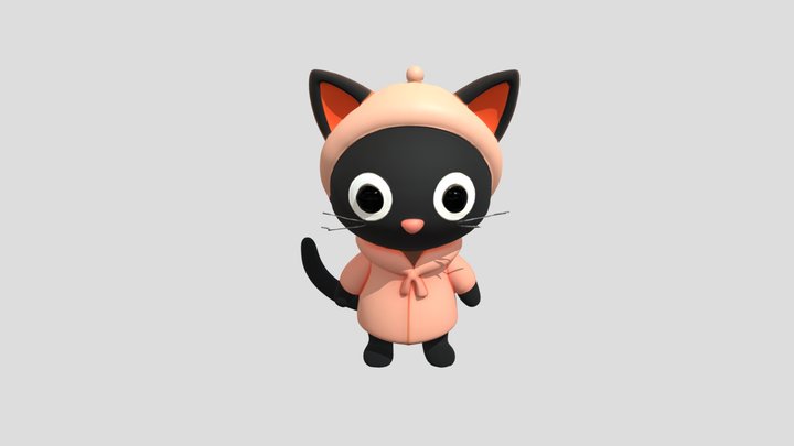 Cute cat character in a hoodie 3D Model