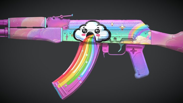 Rainbow Chuck AK-47 3D Model