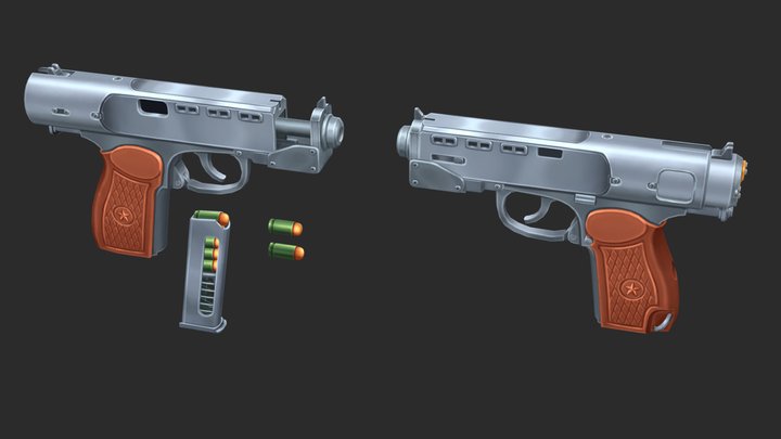 Atomic Heart FanArt Makarov Pistol Hand-Painted 3D Model