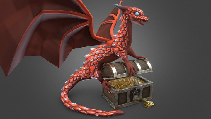 Dragon & Treasure Chest 3D Model