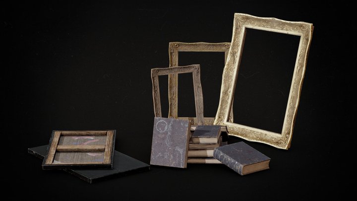 Vintage props [Pictureframes, Canvas , books] 3D Model