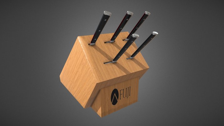 Kitchen Knives Block 3D Model