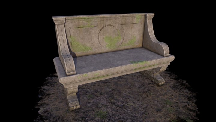 Low-Poly Stone Bench 3D Model