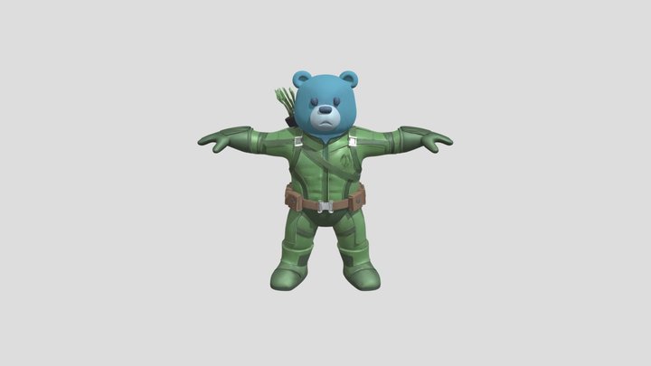 Blue bear in green archer outfit 3D Model