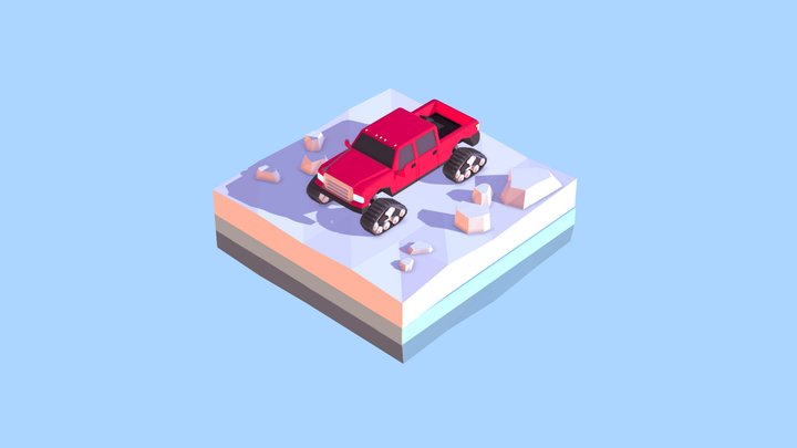 Cartoon Low Poly Snow Jeep Vehicle 3D Model