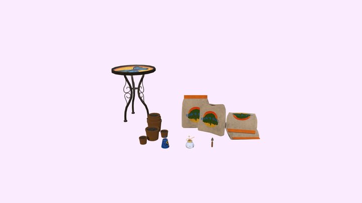 Low-Poly Stylized Garden Props 3D Model