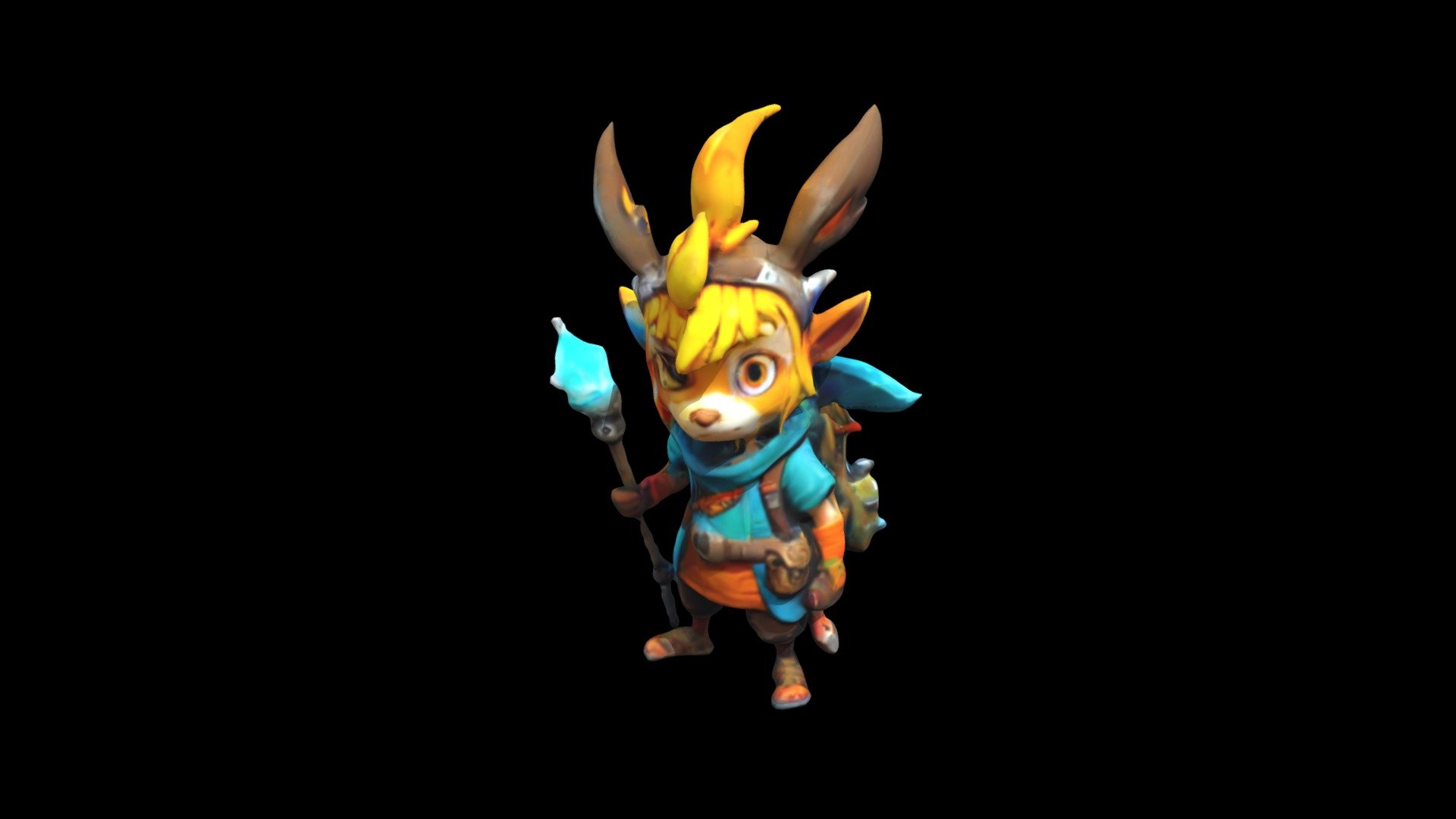 An animated rabbit-like character with a blue sh - Download Free 3D ...