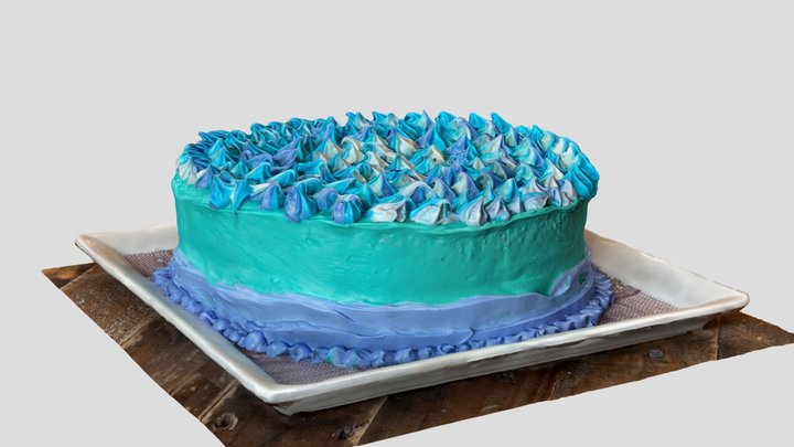 Cake homemade with blue frosting 3D Model