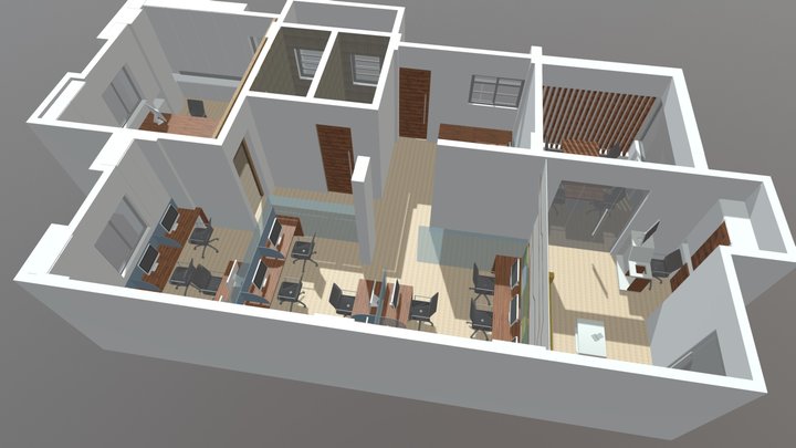 3D View Office Floor Plan Virtual Reality 3D Model
