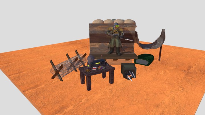Soldier and outpost 3D Model