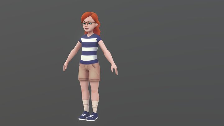 girl red hair low pow 3D Model