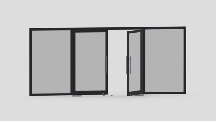 Office Tempered Glass Door with Aluminium Frame 3D Model