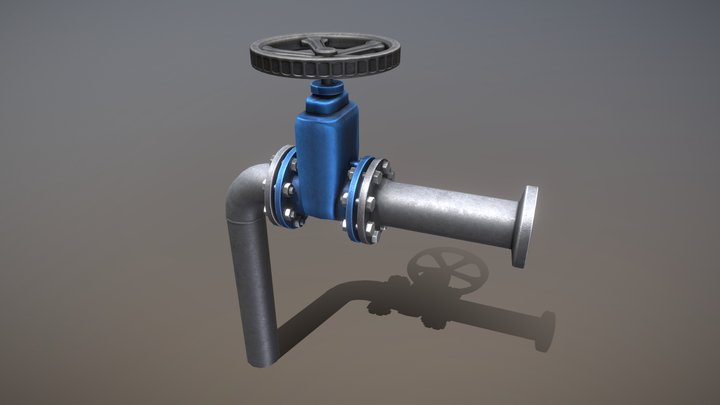 Pipe With Valve Wheel (Low-Poly) 3D Model